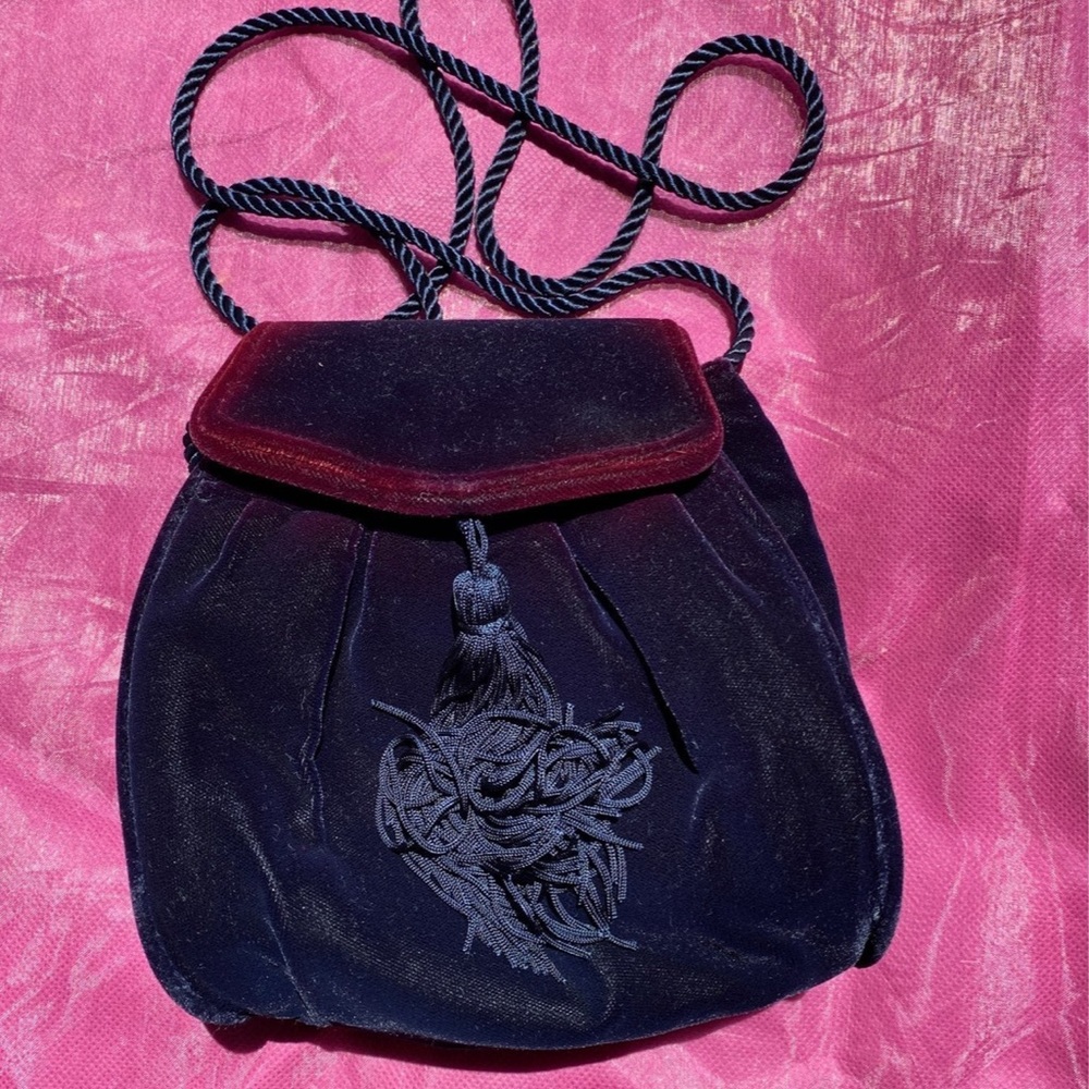 Velvet mini purse colors of purple red and blue used once great condition